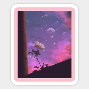 Rose And Moon Landscape Sticker